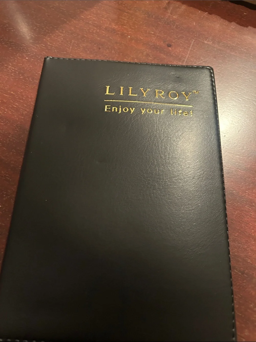 LILYROY Black Faux Leather Notebook Cover with Gold Logo journal